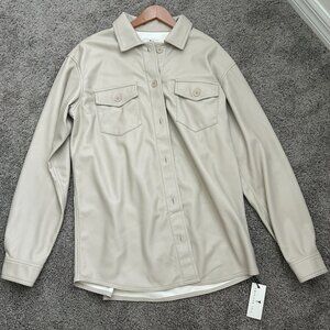 NWT American Tall Jacket Shacket Size Large XT Cream Oversized Vegan Leather